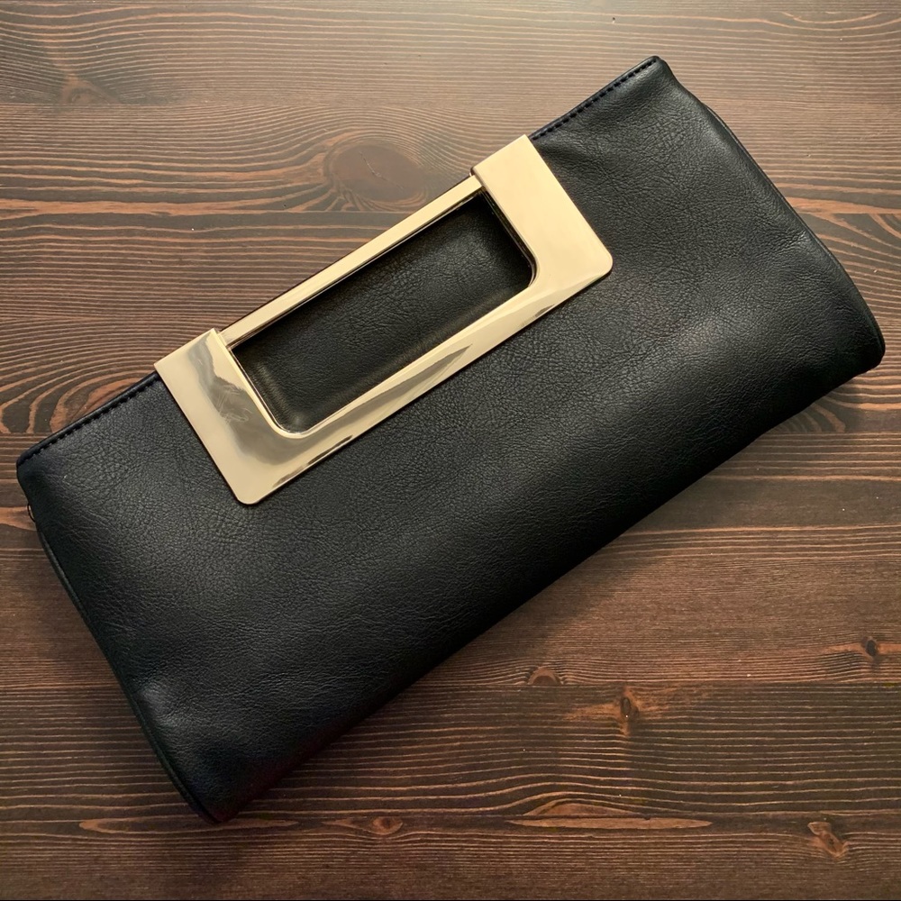 JustFab Black Faux Leather Fold-Over Clutch